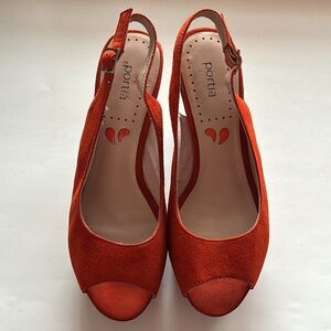 Portia Orange Suede Slingback Heels Size 8